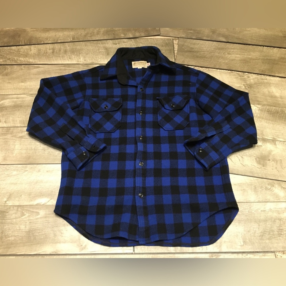 Vtg Bemidji Woolen Mills Buffalo Plaid Check Button Down Wool Shirt Size Large